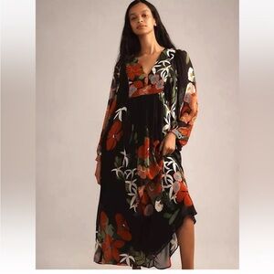 New Farm Rio by Anthropology Floral Long Sleeve Maxi Dress size small